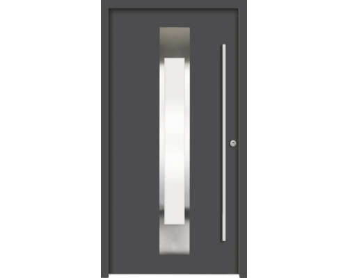 ARON Haustür B18 Aluminium 1000x2100 mm Anthrazitgrau DIN Rechts (nach innen öffnend) RC 2 inkl. Beschlagset und Profilzylinder mit 3 Schlüssel Graue Haustür mit Glaseinsatz und Stangengriff