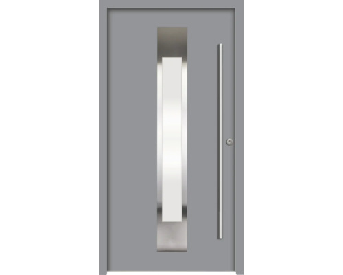 ARON Haustür B18 Aluminium 1100x2100 mm NCS S 6502-B (Grau) DIN Rechts (nach innen öffnend) RC 2 inkl. Beschlagset und Profilzylinder mit 3 Schlüssel Graue Haustür mit Glaseinsatz und Griff