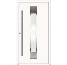 Weiße Haustür mit Glaseinsatz und Griff