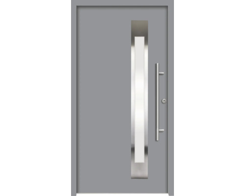 ARON Haustür B19 Aluminium 1000x2100 mm NCS S 6502-B (Grau) DIN Rechts (nach innen öffnend) RC 2 inkl. Beschlagset und Profilzylinder mit 3 Schlüssel Graue Haustür mit Glaseinsatz und Griff