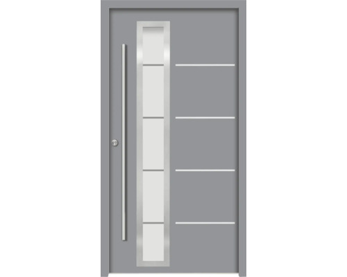 Splendoor Haustür DEMETER Aluminium 1000x2100 mm NCS S 6502-B (Grau) DIN Links (nach innen öffnend) inkl. Beschlagset und Profilzylinder mit 6 Schlüssel Graue Haustür mit Glaseinsatz und horizontalen Zierlinien