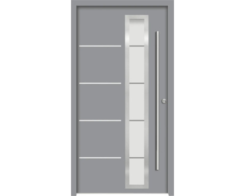 Splendoor Haustür DEMETER Aluminium 1100x2100 mm NCS S 6502-B (Grau) DIN Rechts (nach innen öffnend) inkl. Beschlagset und Profilzylinder mit 6 Schlüssel Graue Haustür mit Glaseinsatz und Edelstahlgriff