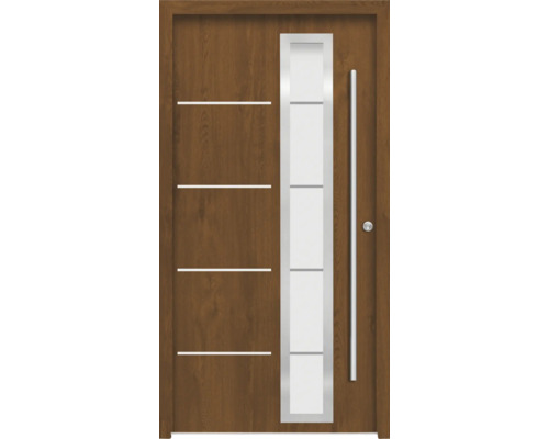 Haustür mit Glaseinsatz und horizontalen Zierelementen