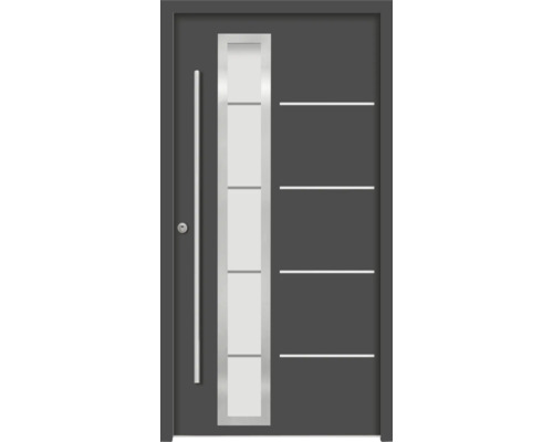 Moderne Haustür mit Glaseinsatz und horizontalen Linien