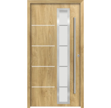 Holztür mit Glaseinsatz und senkrechtem Griff