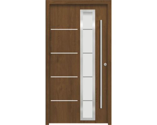 Splendoor Haustür DEMETER Aluminium 1000x2100 mm Golden Oak DIN Rechts (nach innen öffnend) RC 2 inkl. Beschlagset und Profilzylinder mit 3 Schlüssel Holztür mit Glaseinsatz und Griff