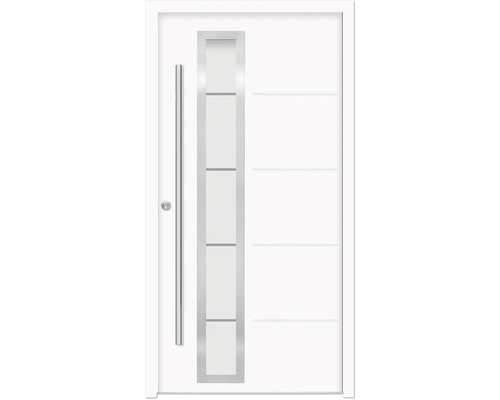 Splendoor Haustür DEMETER Aluminium 1100x2100 mm NCS S 0500-N Weiß DIN Links (nach innen öffnend) inkl. Beschlagset und Profilzylinder mit 6 Schlüssel Weiße Haustür mit Glaseinsatz und Edelstahlgriff