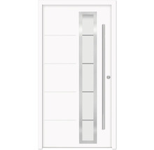 Porte d''entrée blanche avec insert en verre et poignée barre