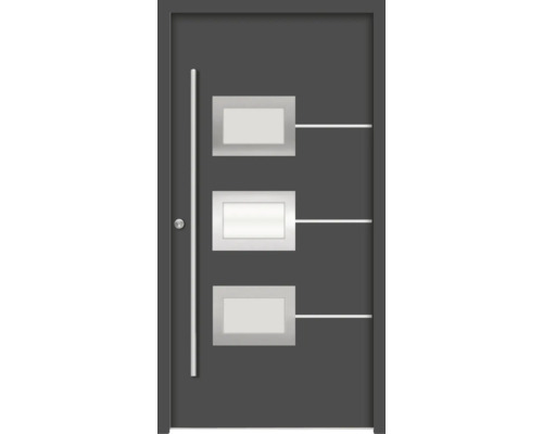 Moderne Innentür mit rechteckigen Glaseinsätzen und geradem Türgriff