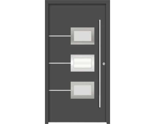 Moderne Haustür mit rechteckigen Glaseinsätzen und Stangengriff