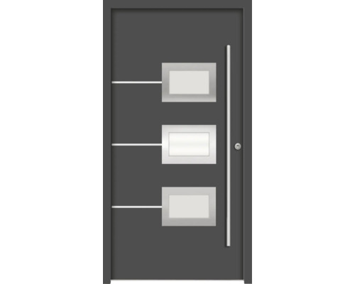 Splendoor Haustür HERA Aluminium 1000x2100 mm Anthrazitgrau DIN Rechts (nach innen öffnend) RC 2 inkl. Beschlagset und Profilzylinder mit 3 Schlüssel Moderne Haustür mit drei rechteckigen Glaseinsätzen und Edelstahlgriff