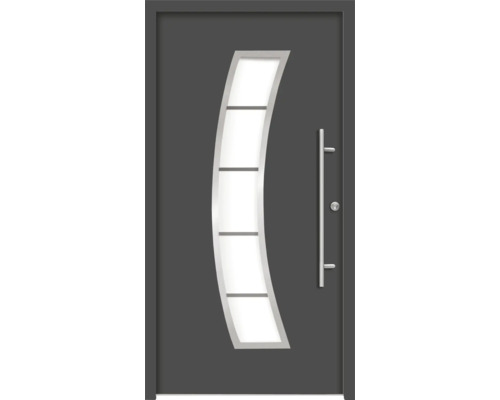 Splendoor Haustür HERMES Aluminium 1100x2100 mm Anthrazitgrau DIN Links (nach innen öffnend) inkl. Beschlagset und Profilzylinder mit 6 Schlüssel Graue Haustür mit Glaseinsatz und Edelstahlgriff