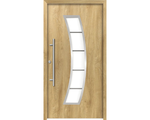 Splendoor porte d'entrée HERMES aluminium 1100x2100 mm chêne DIN droite (ouvrant vers l'intérieur) avec kit de ferrures et cylindre profilé avec 6 clés Porte d''entrée avec insert en verre et poignée de porte