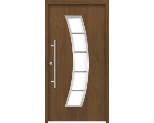 Haustür mit Seitenteil aus Glas und Edelstahlgriff