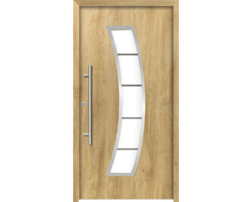 Holztür mit Glaseinsatz und Stangengriff