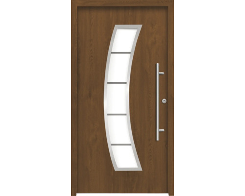 Splendoor Haustür HERMES Aluminium 1000x2100 mm Golden Oak DIN Rechts (nach innen öffnend) RC 2 inkl. Beschlagset und Profilzylinder mit 3 Schlüssel Haustür mit Glaseinsatz und Edelstahlgriff