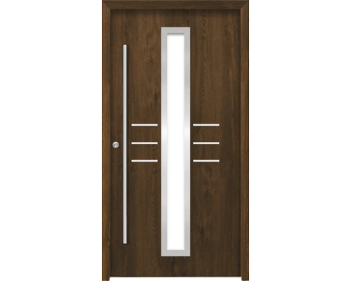 Splendoor Haustür HESTIA Aluminium 1000x2100 mm Nussbaum DIN Rechts (nach innen öffnend) inkl. Beschlagset und Profilzylinder mit 6 Schlüssel Haustür aus Holz mit Glaseinsatz
