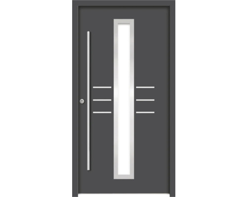 Haustür mit Glaseinsatz und horizontalen Zierlinien