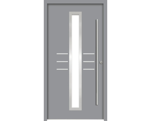 Splendoor porte d'entrée HESTIA aluminium 1000x2100 mm NCS S 6502-B (gris) DIN droite (ouvrant vers l'intérieur) RC 2 avec kit de ferrures et cylindre profilé avec 3 clés Porte d''entrée moderne avec vitrage et poignée en acier inoxydable