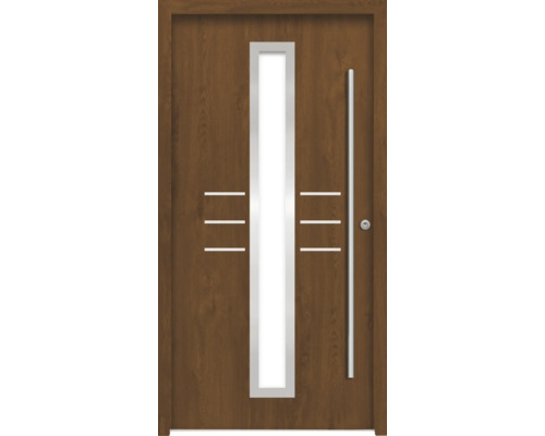 Splendoor Haustür HESTIA Aluminium 1000x2100 mm Golden Oak DIN Rechts (nach innen öffnend) RC 2 inkl. Beschlagset und Profilzylinder mit 3 Schlüssel Haustür aus Holz mit Glaseinsatz