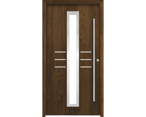 Splendoor Haustür HESTIA Aluminium 1000x2100 mm Nussbaum DIN Rechts (nach innen öffnend) RC 2 inkl. Beschlagset und Profilzylinder mit 3 Schlüssel Moderne Haustür mit Glaseinsatz und Edelstahlgriff