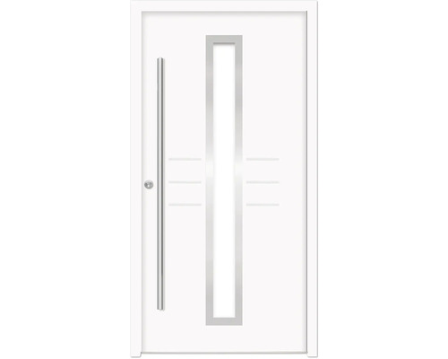 Porte d''entrée blanche avec fenêtre et poignée