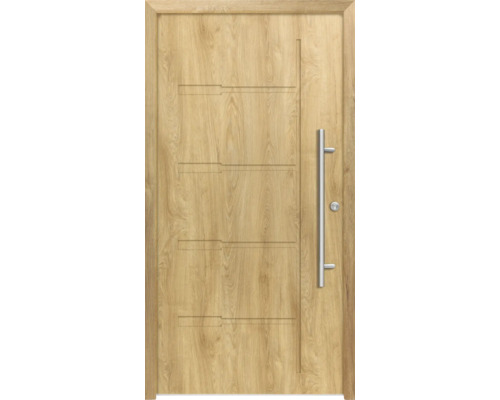 Splendoor porte d'entrée ZEUS aluminium 1000x2100 mm chêne DIN droite (ouvrant vers l'intérieur) avec kit de ferrures et cylindre profilé avec 6 clés Porte en bois avec poignée en acier inoxydable