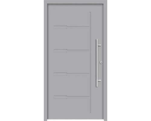 Splendoor Haustür ZEUS Aluminium 1100x2100 mm NCS S 6502-B (Grau) DIN Rechts (nach innen öffnend) inkl. Beschlagset und Profilzylinder mit 6 Schlüssel Moderne Haustür mit horizontalen Linien und Griff