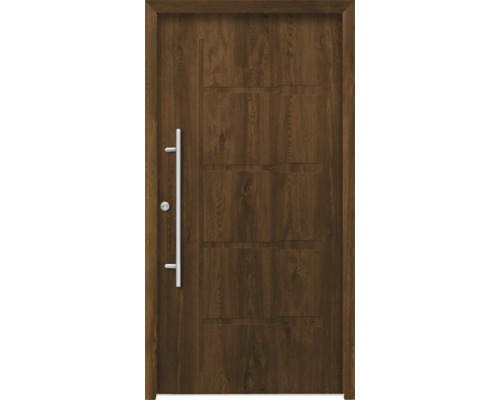 Splendoor porte d'entrée ZEUS aluminium 1100x2100 mm noyer DIN gauche (ouvrant vers l'intérieur) avec kit de ferrures et cylindre profilé avec 6 clés Porte en bois avec poignée en métal