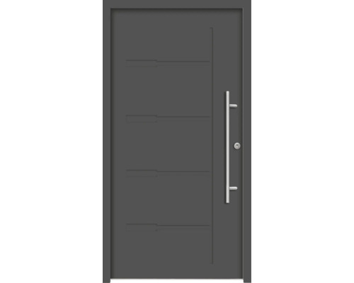 Moderne Haustür mit geradlinigem Design und Edelstahlgriff