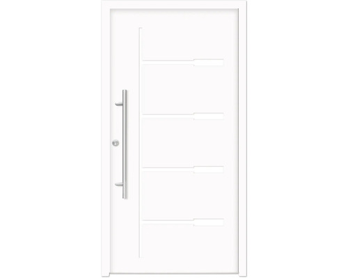 Splendoor Haustür ZEUS Aluminium 1000x2100 mm NCS S 0500-N Weiß DIN Links (nach innen öffnend) inkl. Beschlagset und Profilzylinder mit 6 Schlüssel Weiße Haustür mit Edelstahlgriff und horizontalen Designelementen