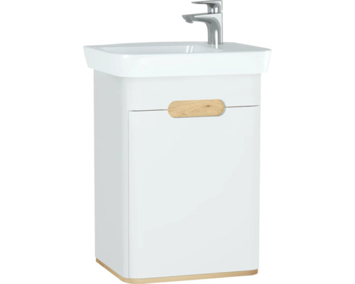 Badmöbelset VitrA Sento rechts BxHxT 50 x 69 x 37,5 cm Frontfarbe weiß matt mit Waschtisch Keramik weiß 60777 Waschtisch mit Unterschrank und Armatur