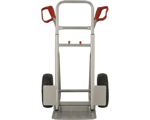 Diable en métal avec poignées rouges et roues noires