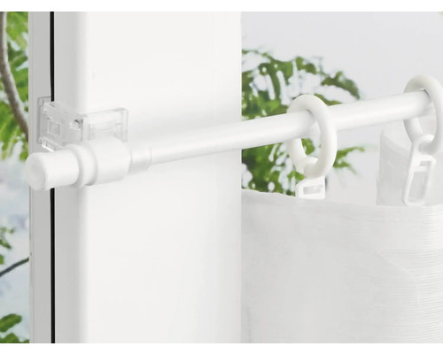 Tringle à rideaux télescopique aura argent 55-85 cm Ø 13 mm Tringle à rideaux avec anneaux de rideaux et supports transparents pour fixation sur fenêtre.