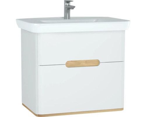 Badmöbelset VitrA Sento BxHxT 78 x 68,5 x 49 cm Frontfarbe weiß matt mit Waschtisch Keramik weiß 60824 Waschtischunterschrank mit Waschbecken und Armatur