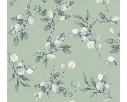Papier peint intissé 39768-7 Pure Elegance feuilles d'eucalyptus vert menthe Papier peint avec motif de feuilles d''eucalyptus