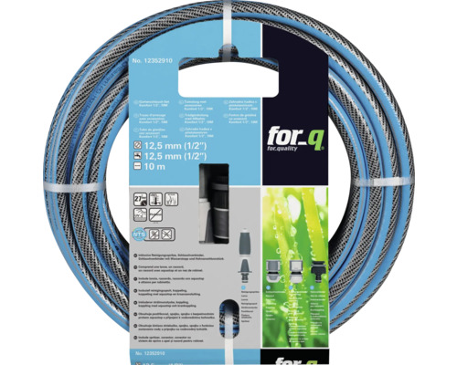 Tuyau d''arrosage avec accessoires Komfort 1/2 pouce, 10 mètres comprenant une lance, un raccord, un raccord avec aquastop et un nez de robinet