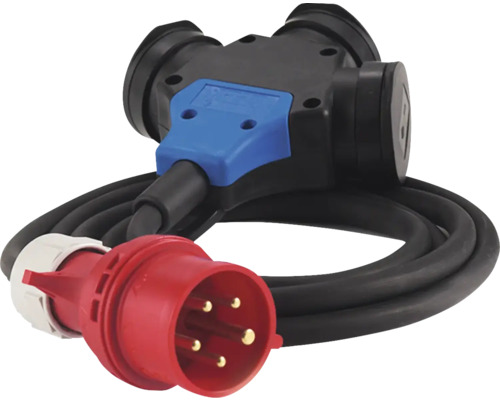 HEDI Adapterkabel Drehstrom mit CEE Anschlussstecker 5x16 A/400V, 3-fach Schutzkontakt Hängekupplung, 2,5 m Dreifachverteiler mit Starkstromstecker und Kabel