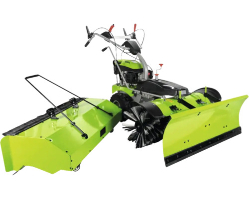 Balayeuse avec lame à neige et bac de ramassage