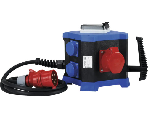 HEDI Steckdosenenverteiler Drehstrom 32 A, 4x Steckdosen 250V, 1x CEE Steckdosen 5x16A 400V, 1x CEE Steckdose 5x32A 400V + Fehlerstromschalter 25/0,03A, 2,5 m Baustromverteiler mit Starkstromstecker und mehreren Steckdosen