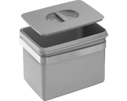 Grauer Abfallbehälter mit Deckel teilweise geöffnet