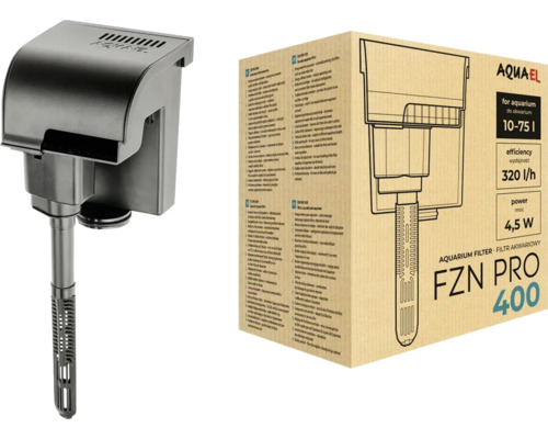 Filtre extérieur AQUAEL FZN PRO 400, filtre à suspendre, 4,5 W, env. 320l/h, noir Filtre d''aquarium Aquael FZN PRO 400 et son emballage