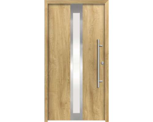 Holztür mit Glaseinsatz und Griff