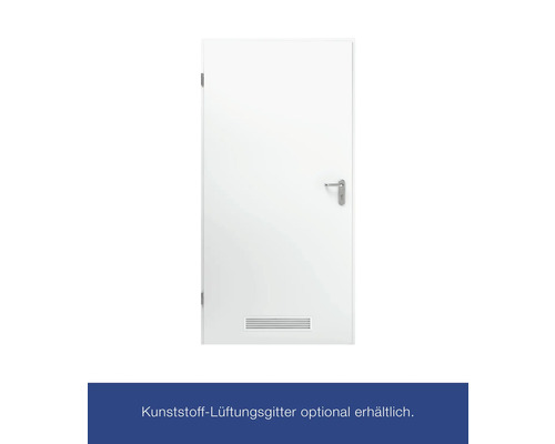 Weiße Innentür mit Lüftungsgitter und Türklinke