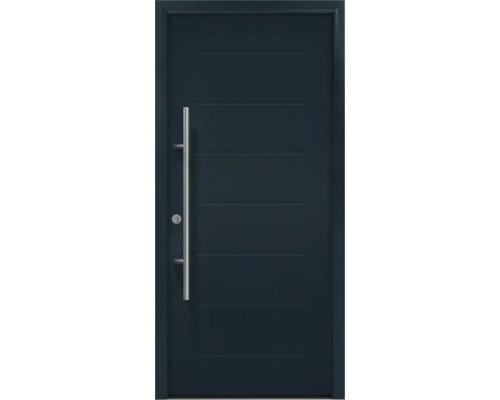 Porte d'entrée EcoStar ISOPRO Secur IPS 015 1000 x 2100 mm gauche gris anthracite avec ensemble de ferrures, poignée barre en acier inoxydable, cylindre profilé de sécurité avec 5 clés Porte d''entrée moderne avec poignée en acier inoxydable