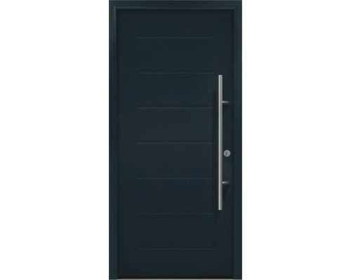 Porte d'entrée EcoStar ISOPRO Secur IPS 015 1000 x 2100 mm droite gris anthracite avec ensemble de ferrures, poignée barre en acier inoxydable, cylindre profilé de sécurité avec 5 clés Porte d''entrée avec poignée en acier inoxydable