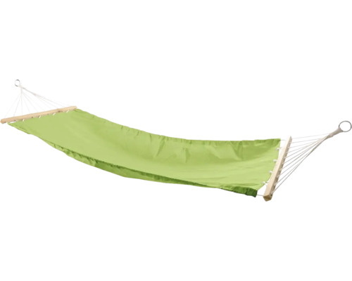 Hamac en tissu vert avec barre d''écartement en bois