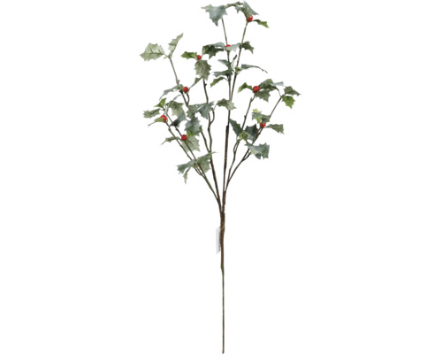 Branche de houx artificielle décorative avec feuilles et baies rouges