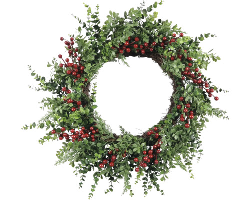 Couronne de porte décorative avec baies et plantes