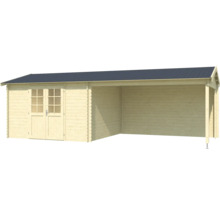 Holzgartenhaus mit Doppeltür und überdachtem Bereich